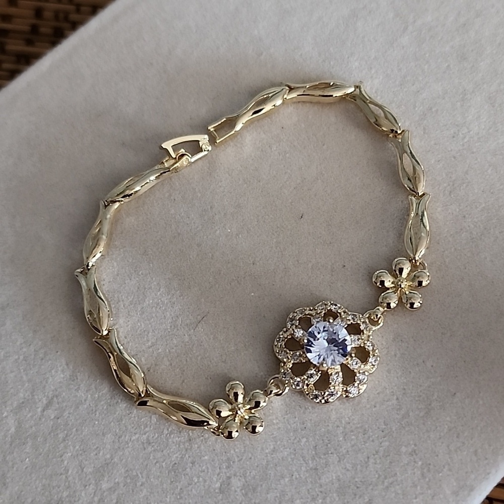 Gold with Light Blue Crystal Flower Bracelet